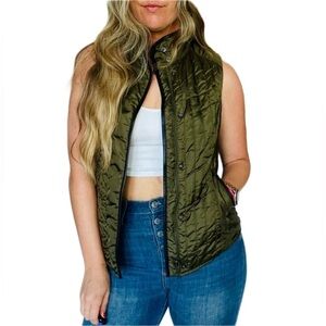 Banana Republic Olive Green Puffer Down Hiking Outdoor Zip Vest Jacket XS